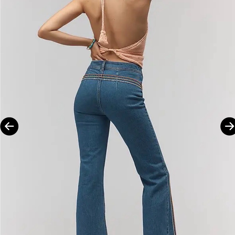 PILCRO NWT High-Rise Bootcut Jeans With Rainbow Seam Detailing Medium Wash Sz 32